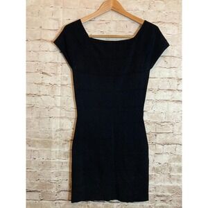 Max Studio Dress Womens Large Black LBD Santana Knit Textured Bodycon Stretch